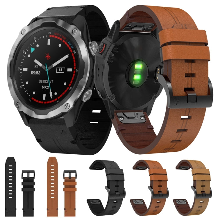 For Garmin Descent MK 2 26mm Leather Steel Buckle Watch Band