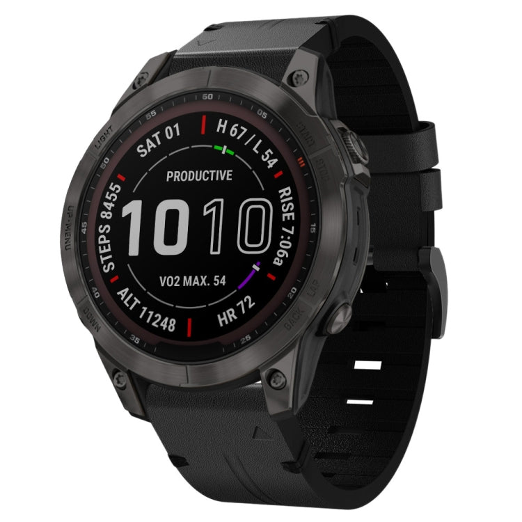 For Garmin Fenix 7 22mm Leather Steel Buckle Watch Band