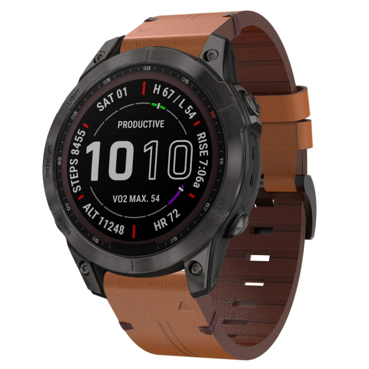 For Garmin Fenix 7 22mm Leather Steel Buckle Watch Band