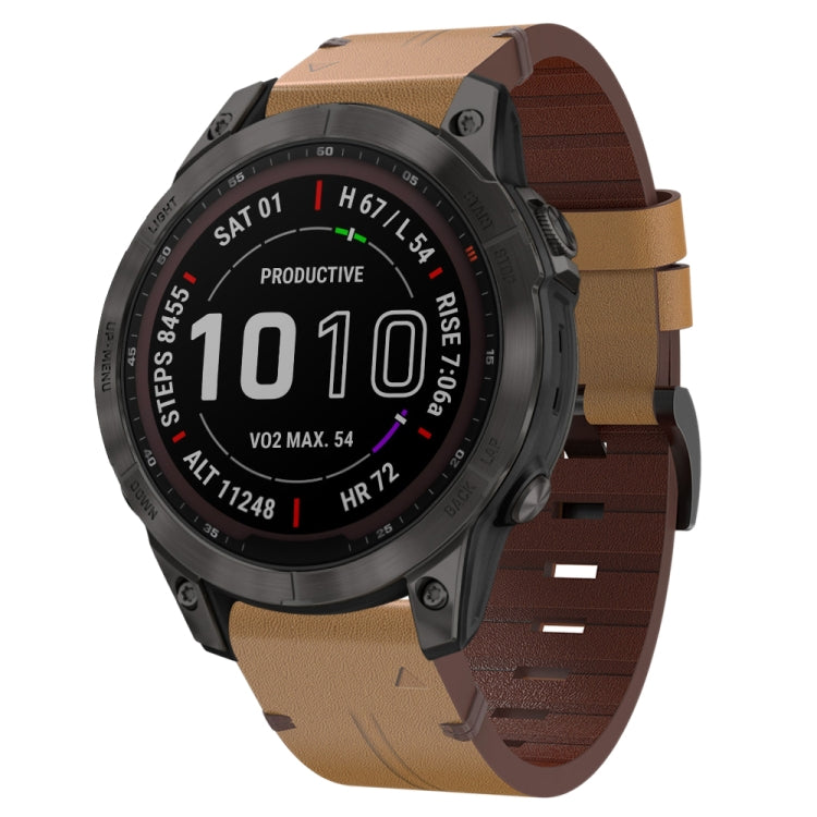 For Garmin Fenix 7 22mm Leather Steel Buckle Watch Band