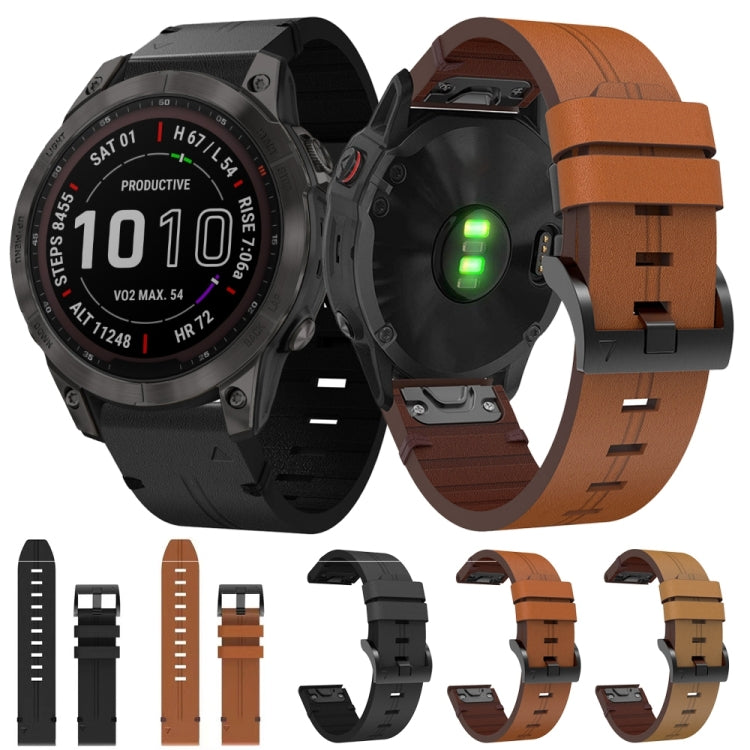 For Garmin Fenix 7 22mm Leather Steel Buckle Watch Band