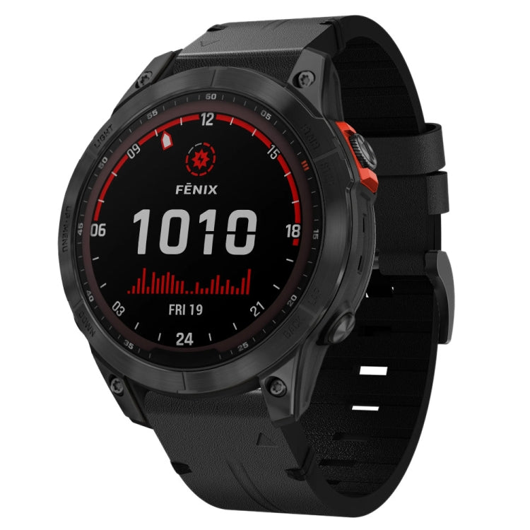 For Garmin Fenix 7 Solar 22mm Leather Steel Buckle Watch Band