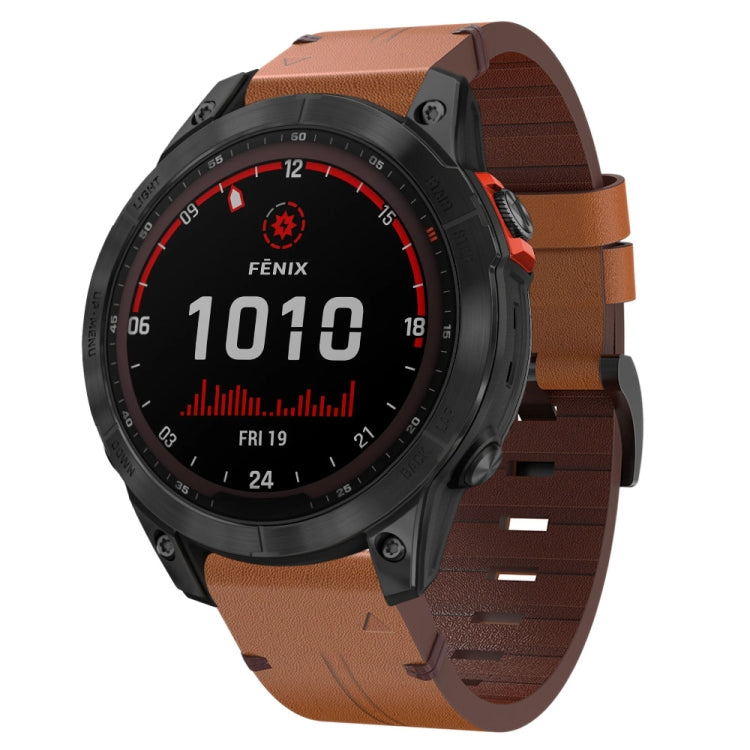For Garmin Fenix 7 Solar 22mm Leather Steel Buckle Watch Band
