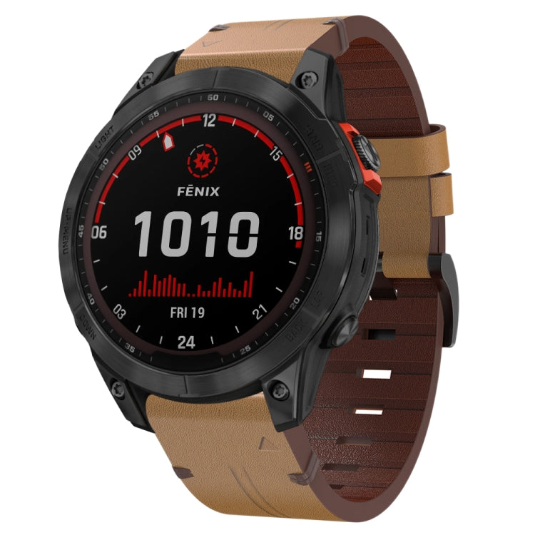For Garmin Fenix 7 Solar 22mm Leather Steel Buckle Watch Band