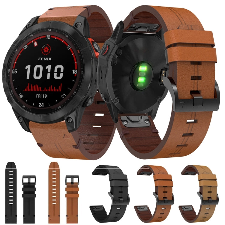 For Garmin Fenix 7 Solar 22mm Leather Steel Buckle Watch Band