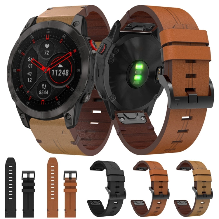 For Garmin EPIX Gen 2 22mm Leather Steel Buckle Watch Band