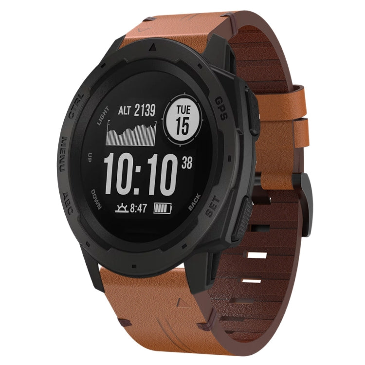 For Garmin Instinct 22mm Leather Steel Buckle Watch Band