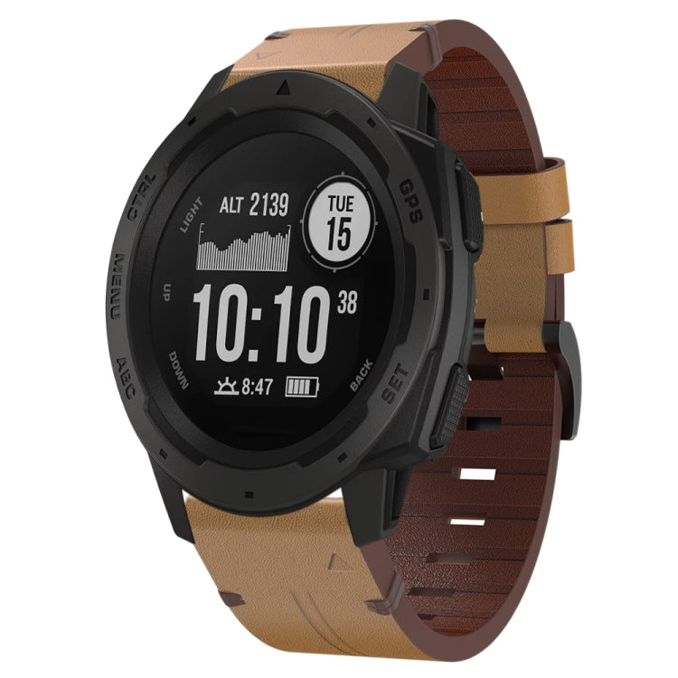 For Garmin Instinct 22mm Leather Steel Buckle Watch Band