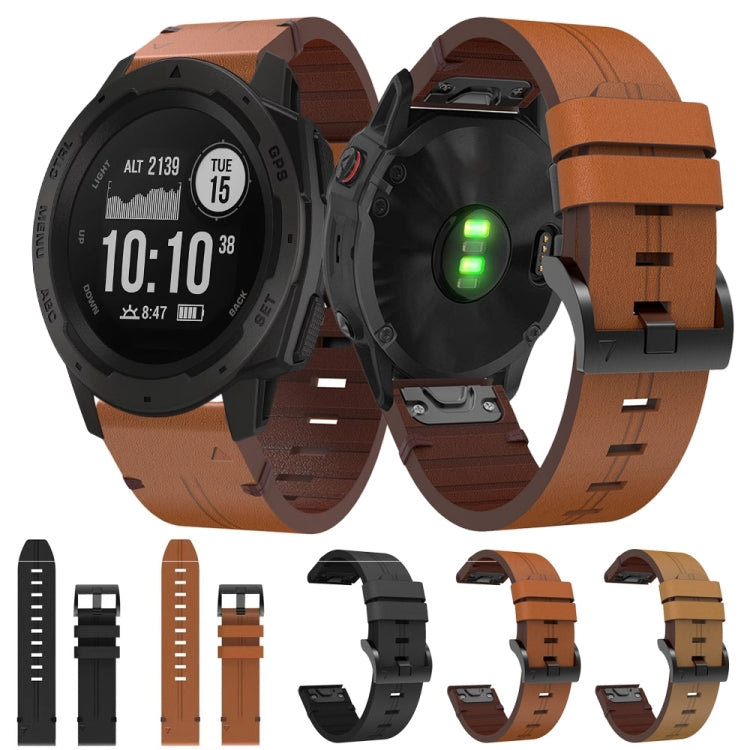 For Garmin Instinct 22mm Leather Steel Buckle Watch Band