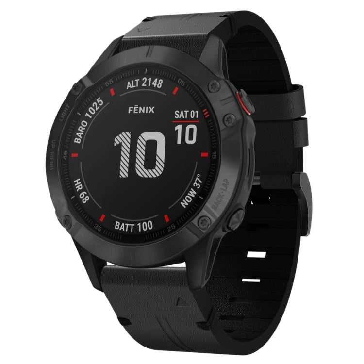 For Garmin Fenix 6 Pro GPS 22mm Leather Steel Buckle Watch Band