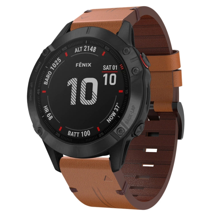 For Garmin Fenix 6 Pro GPS 22mm Leather Steel Buckle Watch Band