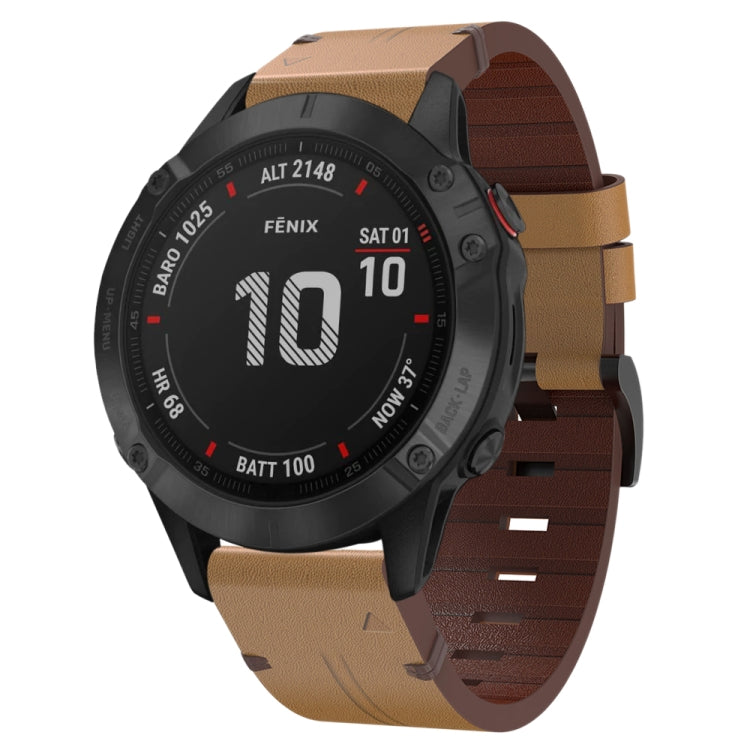 For Garmin Fenix 6 Pro GPS 22mm Leather Steel Buckle Watch Band