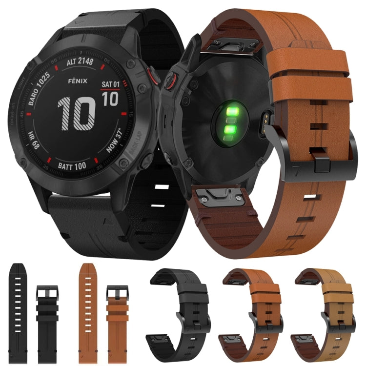 For Garmin Fenix 6 Pro GPS 22mm Leather Steel Buckle Watch Band