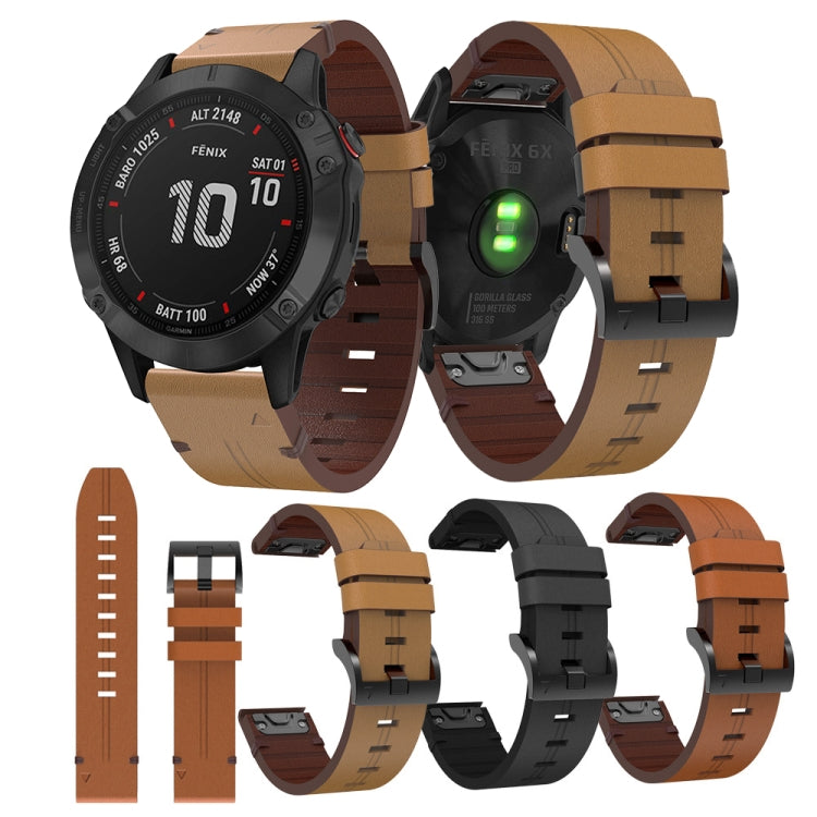 For Garmin Fenix 6 Pro GPS 22mm Leather Steel Buckle Watch Band