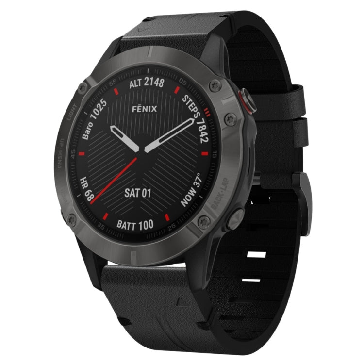 For Garmin Fenix 6 Sapphire GPS 22mm Leather Steel Buckle Watch Band