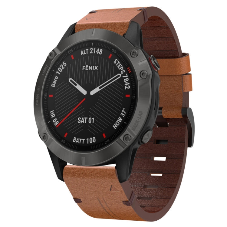 For Garmin Fenix 6 Sapphire GPS 22mm Leather Steel Buckle Watch Band