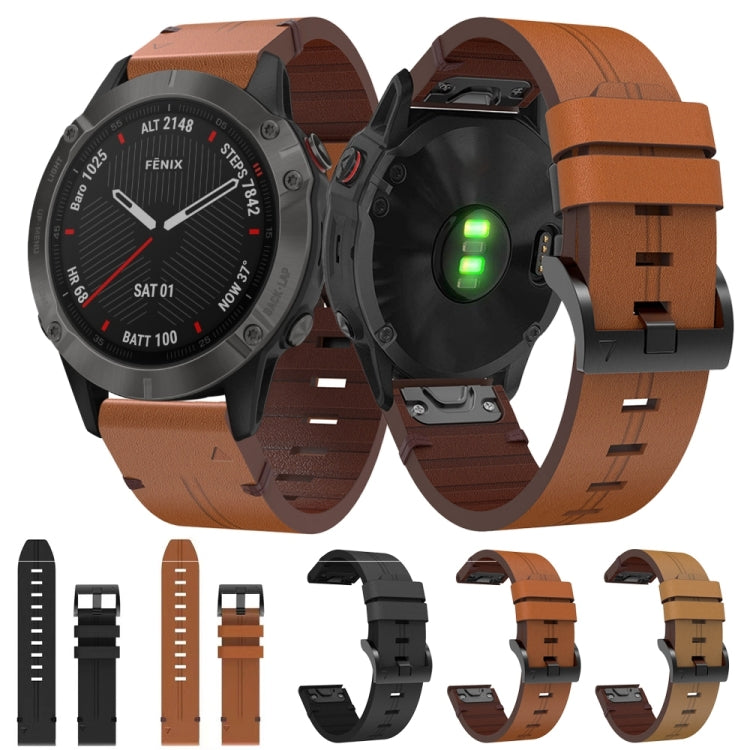 For Garmin Fenix 6 Sapphire GPS 22mm Leather Steel Buckle Watch Band