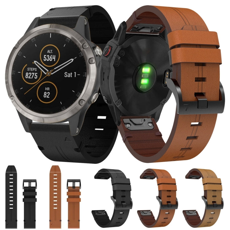 For Garmin Fenix 5 22mm Leather Steel Buckle Watch Band