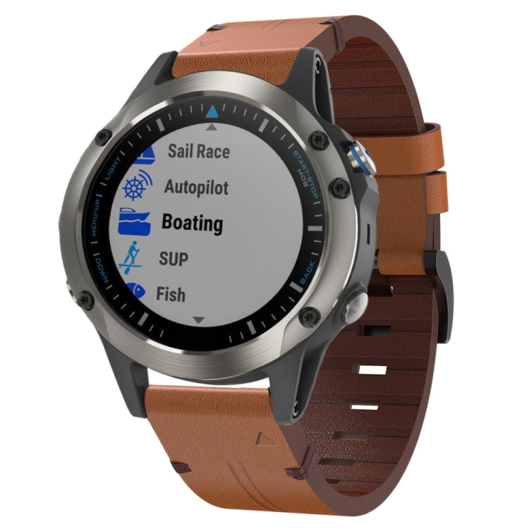 For Garmin Quatix 5 Sapphire 22mm Leather Steel Buckle Watch Band