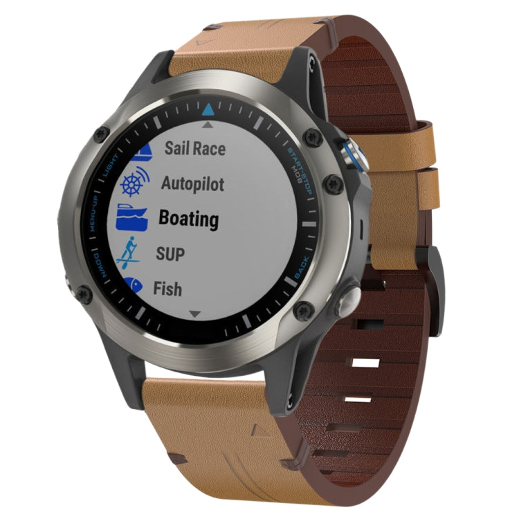 For Garmin Quatix 5 Sapphire 22mm Leather Steel Buckle Watch Band