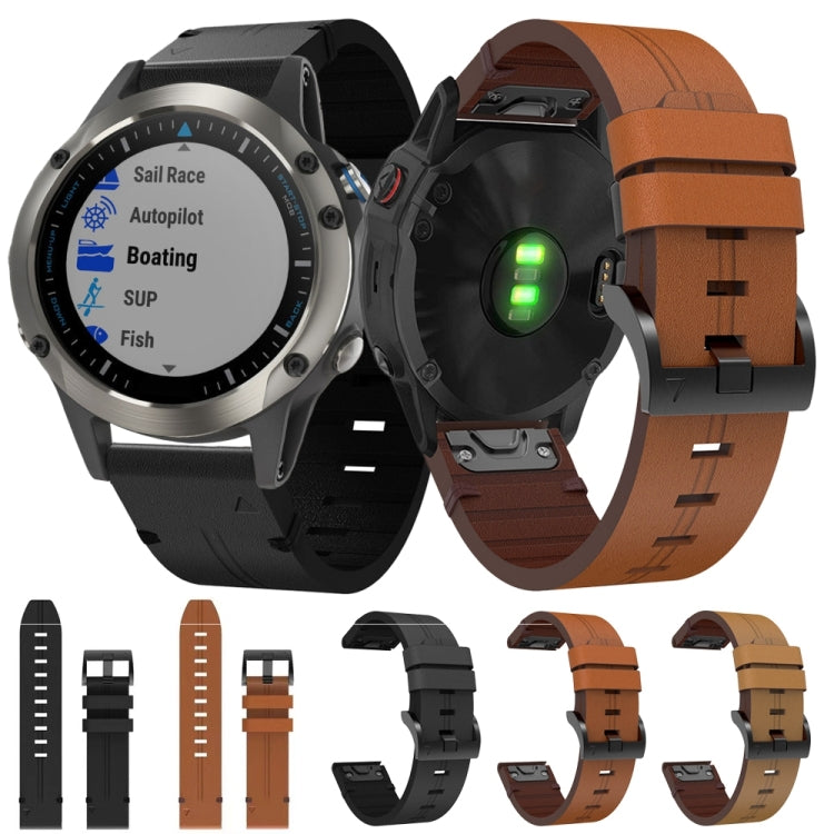 For Garmin Quatix 5 Sapphire 22mm Leather Steel Buckle Watch Band