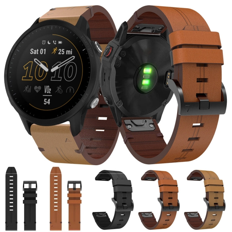For Garmin Forerunner 955 22mm Leather Steel Buckle Watch Band