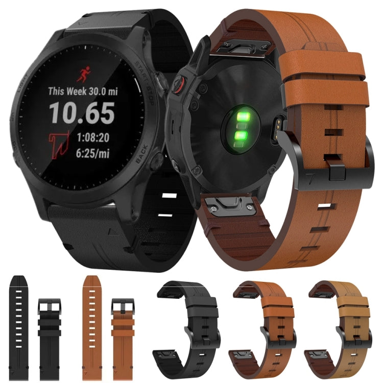 For Garmin Forerunner 945 22mm Leather Steel Buckle Watch Band