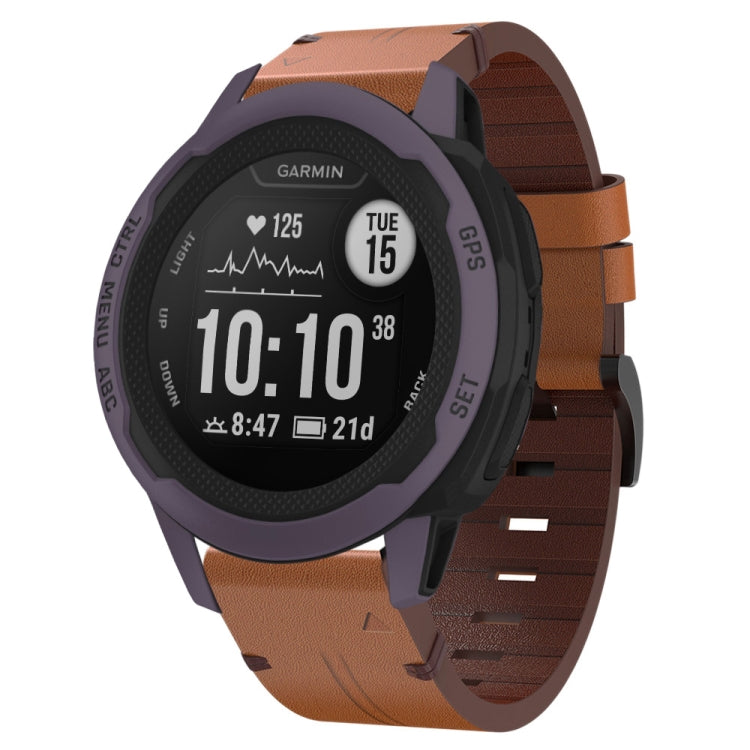 For Garmin Instinct 2S 20mm Leather Steel Buckle Watch Band
