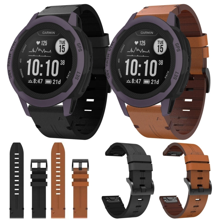 For Garmin Instinct 2S 20mm Leather Steel Buckle Watch Band