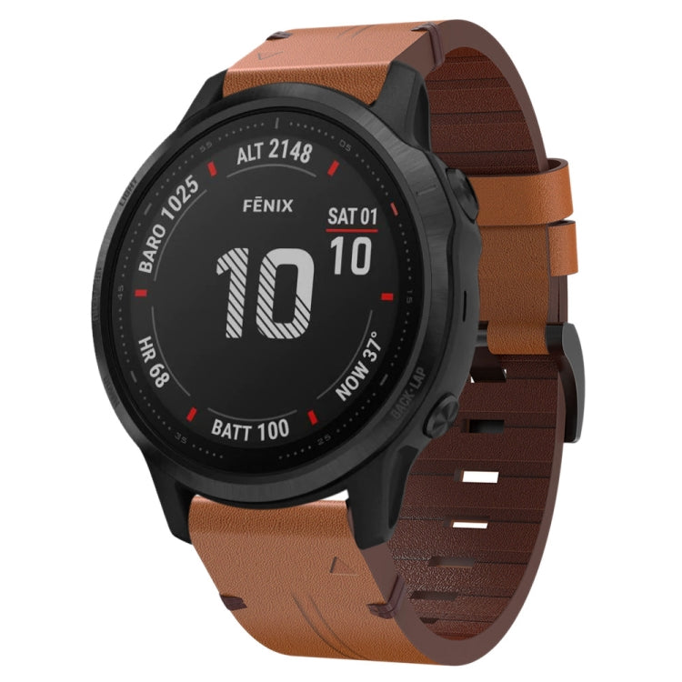 For Garmin Fenix 6S Pro 20mm Leather Steel Buckle Watch Band