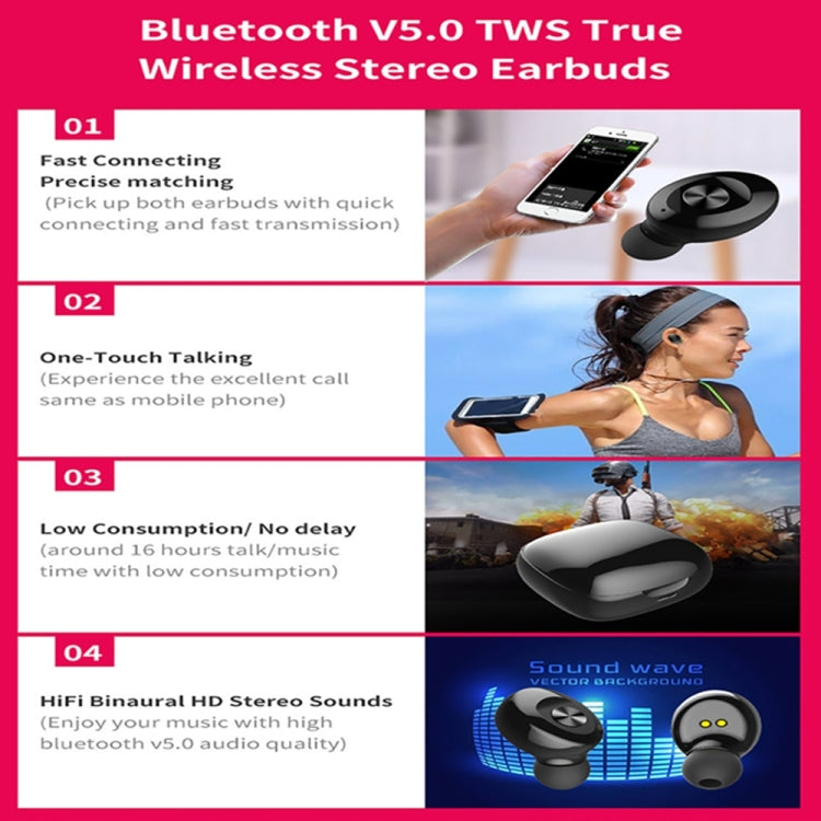 XG12 TWS Portable In-Ear Bluetooth 5.0 Mini Wireless Binaural Sports Headphones(Black)