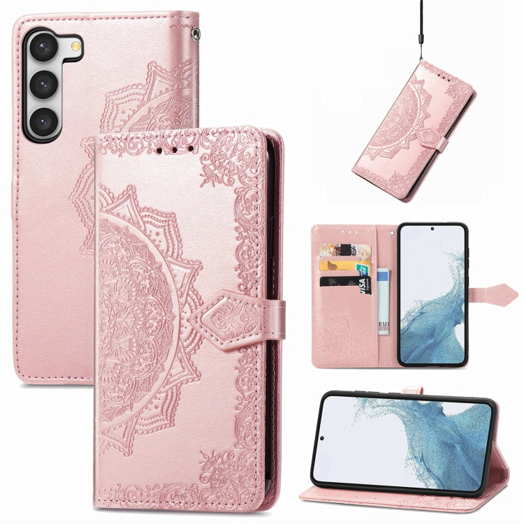 For Samsung Galaxy S23 5G Mandala Flower Embossed Leather Phone Case