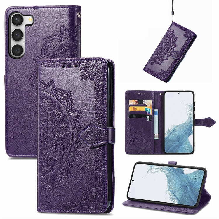 For Samsung Galaxy S23 5G Mandala Flower Embossed Leather Phone Case