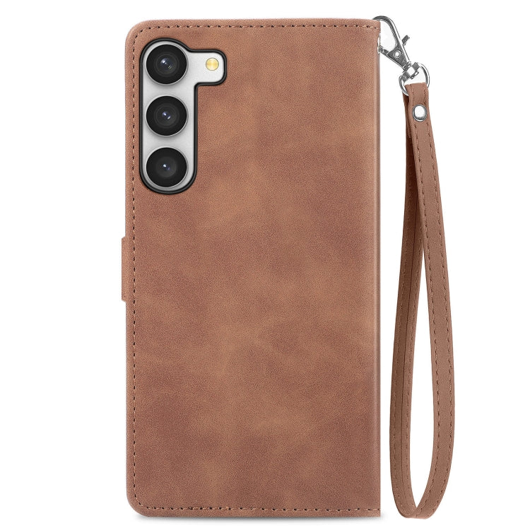 For Samsung Galaxy S23 Plus 5G Embossed Flower Zipper Leather Phone Case