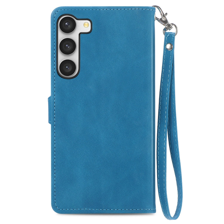 For Samsung Galaxy S23 Plus 5G Embossed Flower Zipper Leather Phone Case