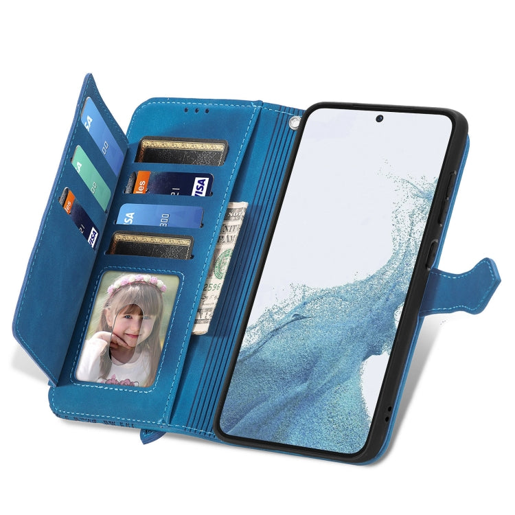 For Samsung Galaxy S23 Plus 5G Embossed Flower Zipper Leather Phone Case