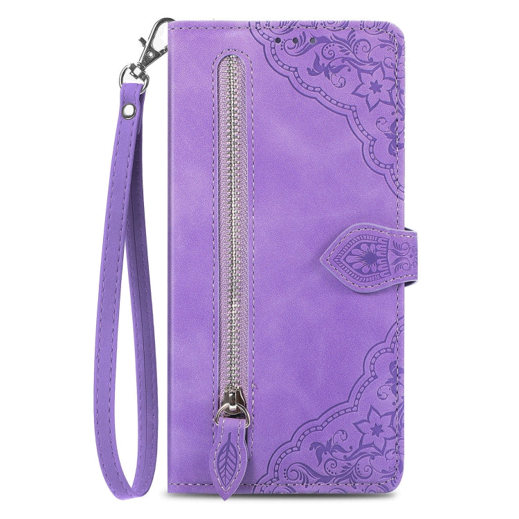 For Samsung Galaxy S23 Plus 5G Embossed Flower Zipper Leather Phone Case