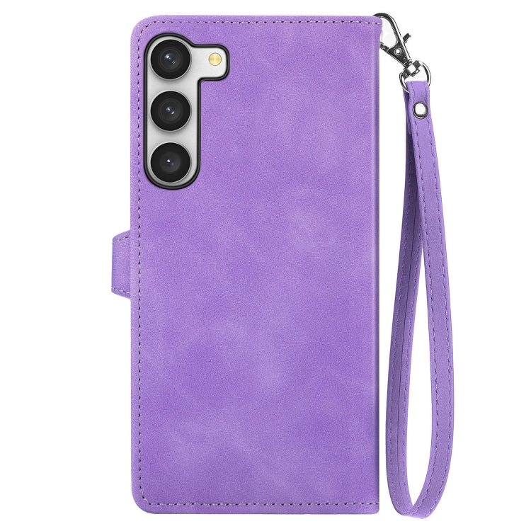 For Samsung Galaxy S23 Plus 5G Embossed Flower Zipper Leather Phone Case