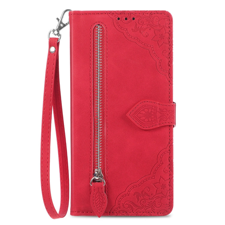 For Samsung Galaxy S23 Plus 5G Embossed Flower Zipper Leather Phone Case