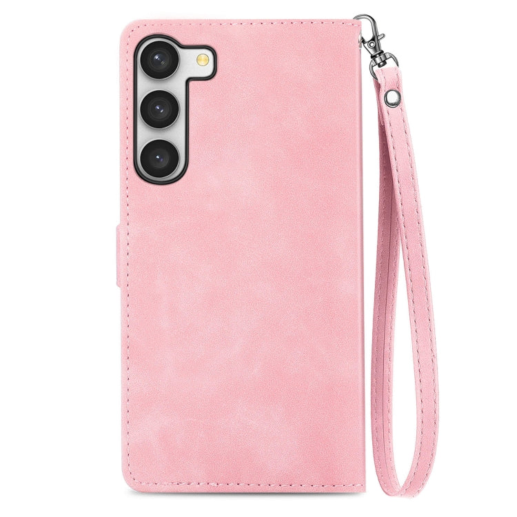 For Samsung Galaxy S23 Plus 5G Embossed Flower Zipper Leather Phone Case
