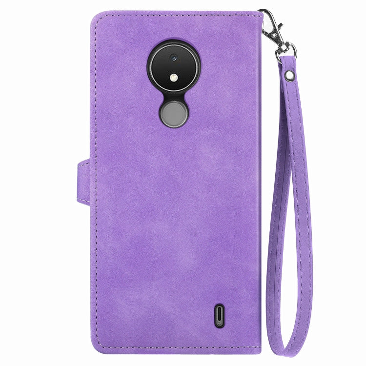 For Nokia C21 Embossed Flower Zipper Leather Phone Case