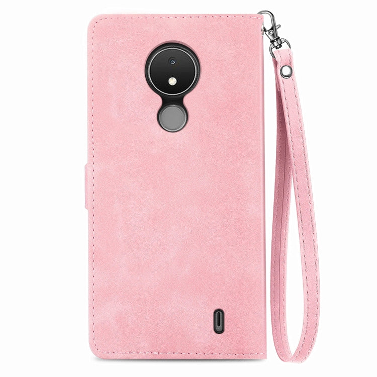 For Nokia C21 Embossed Flower Zipper Leather Phone Case