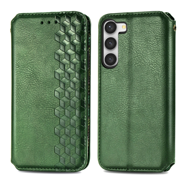 For Samsung Galaxy S23 5G Cubic Grid Pressed Magnetic Leather Phone Case