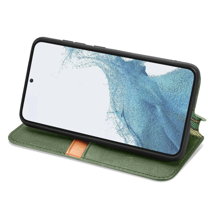 For Samsung Galaxy S23 5G Cubic Grid Pressed Magnetic Leather Phone Case