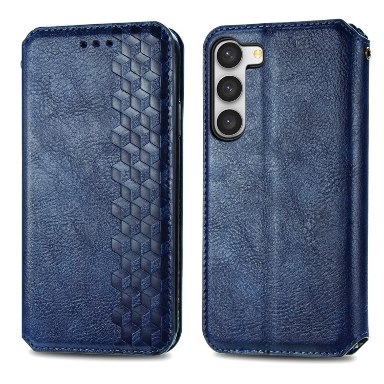 For Samsung Galaxy S23 5G Cubic Grid Pressed Magnetic Leather Phone Case