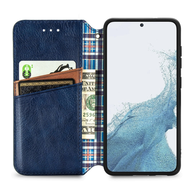 For Samsung Galaxy S23 5G Cubic Grid Pressed Magnetic Leather Phone Case