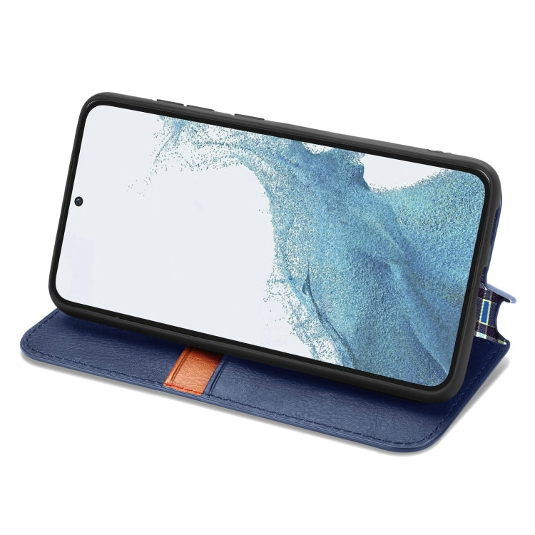 For Samsung Galaxy S23 5G Cubic Grid Pressed Magnetic Leather Phone Case