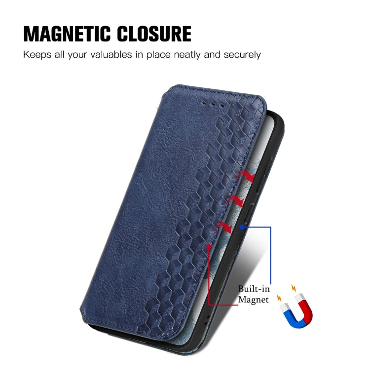 For Samsung Galaxy S23 5G Cubic Grid Pressed Magnetic Leather Phone Case