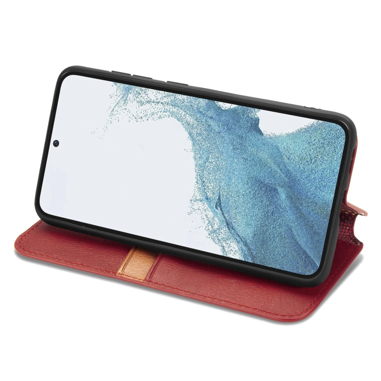 For Samsung Galaxy S23 5G Cubic Grid Pressed Magnetic Leather Phone Case