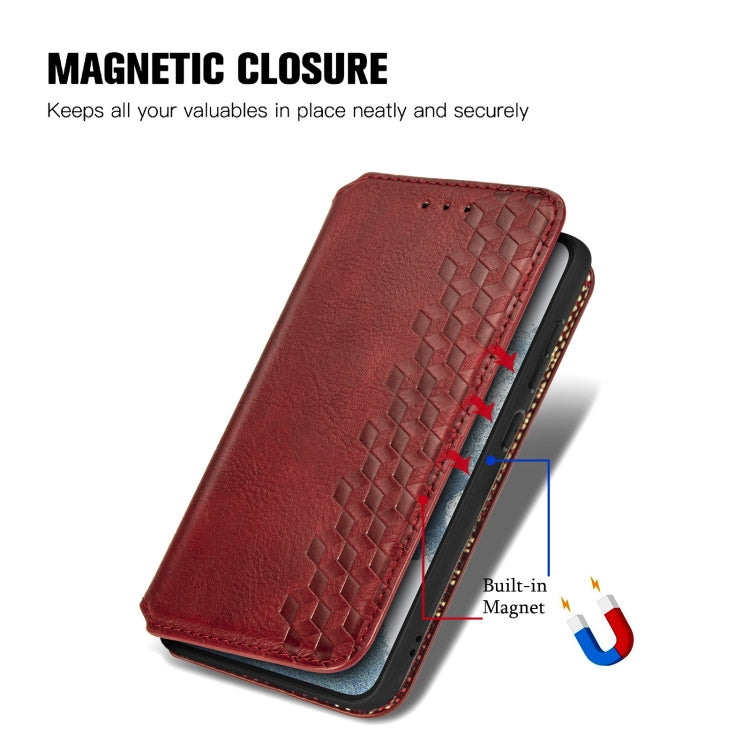 For Samsung Galaxy S23 5G Cubic Grid Pressed Magnetic Leather Phone Case